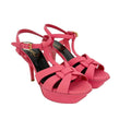 SAINT LAURENT Grained Calfskin Tribute 75 Platform Sandals in Rose Clair 37 - flyKAMP