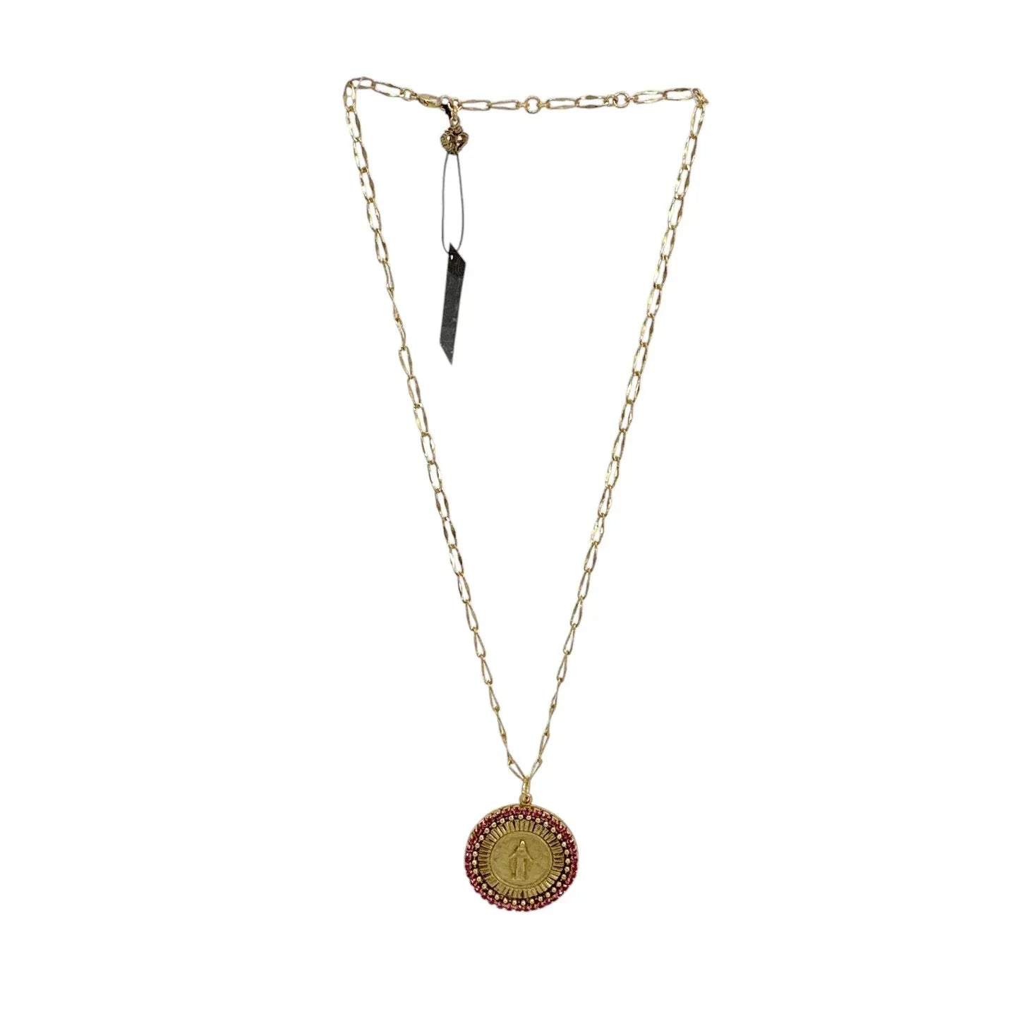 VIRGINS SAINTS & ANGELS Disco Virgin Charm Necklace Gold & Fuchsia - flyKAMP