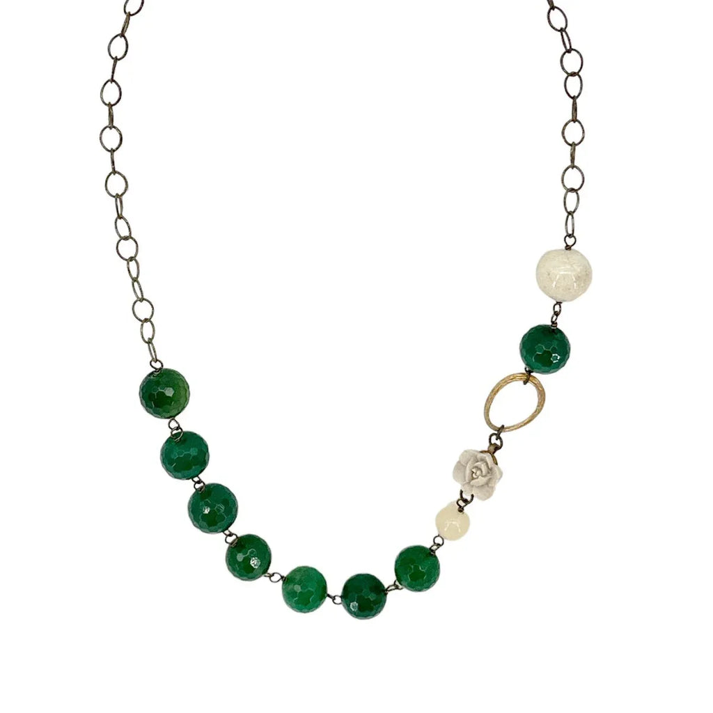 NECKLACE Hand Crafted in Antique Gold & Green - flyKAMP