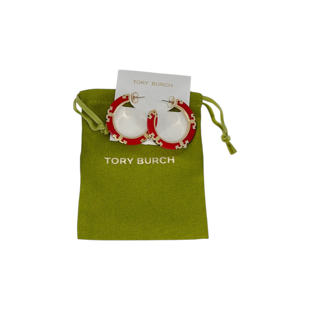 TORY BURCH Icon Enamel Hoop Earrings in Tory Gold / Red / Navy Tory Burch