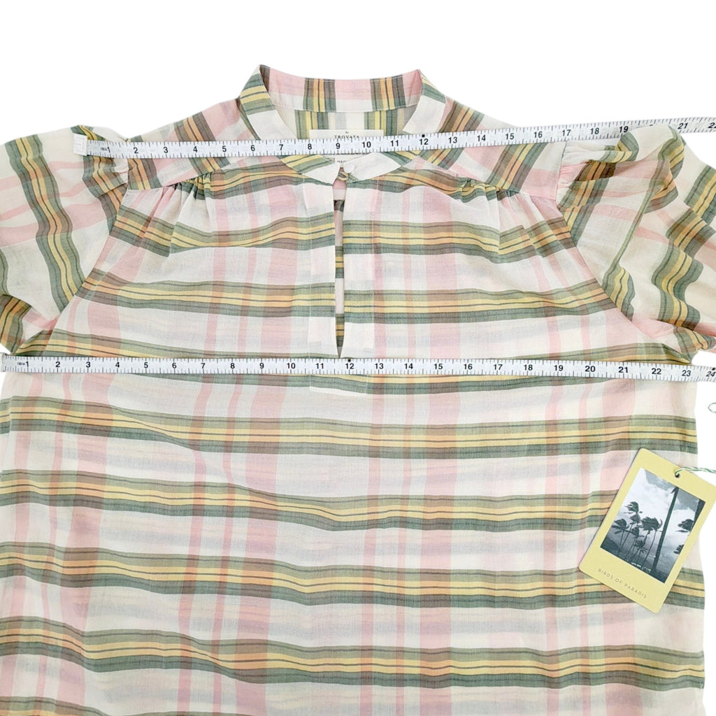 BIRDS of PARADIS by TROVATA Bailey Blouse in Pomelo Plaid M Birds of Paradis by Trovata