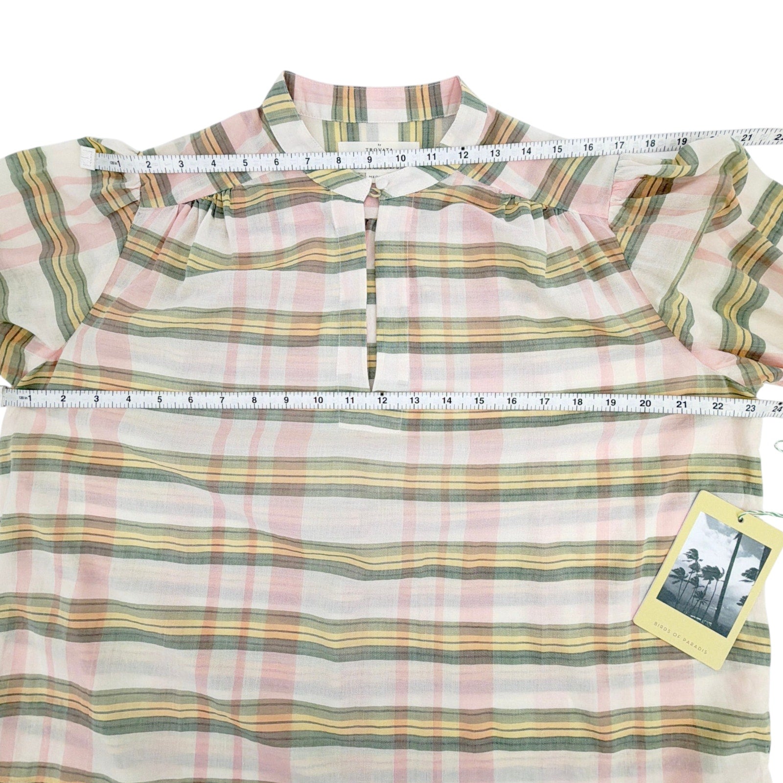 BIRDS of PARADIS by TROVATA Bailey Blouse in Pomelo Plaid M Birds of Paradis by Trovata