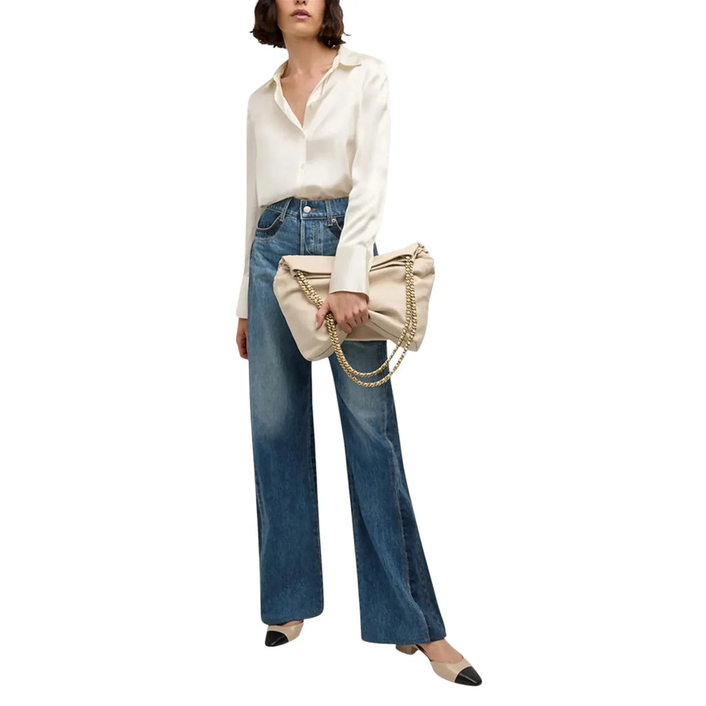 VERONICA BEARD Leather Slouch Bag in Ivory - flyKAMP