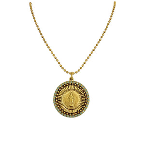 VIRGINS SAINTS & ANGELS VSA Disco Virgin Charm Necklace in Gold & Pacific Opal