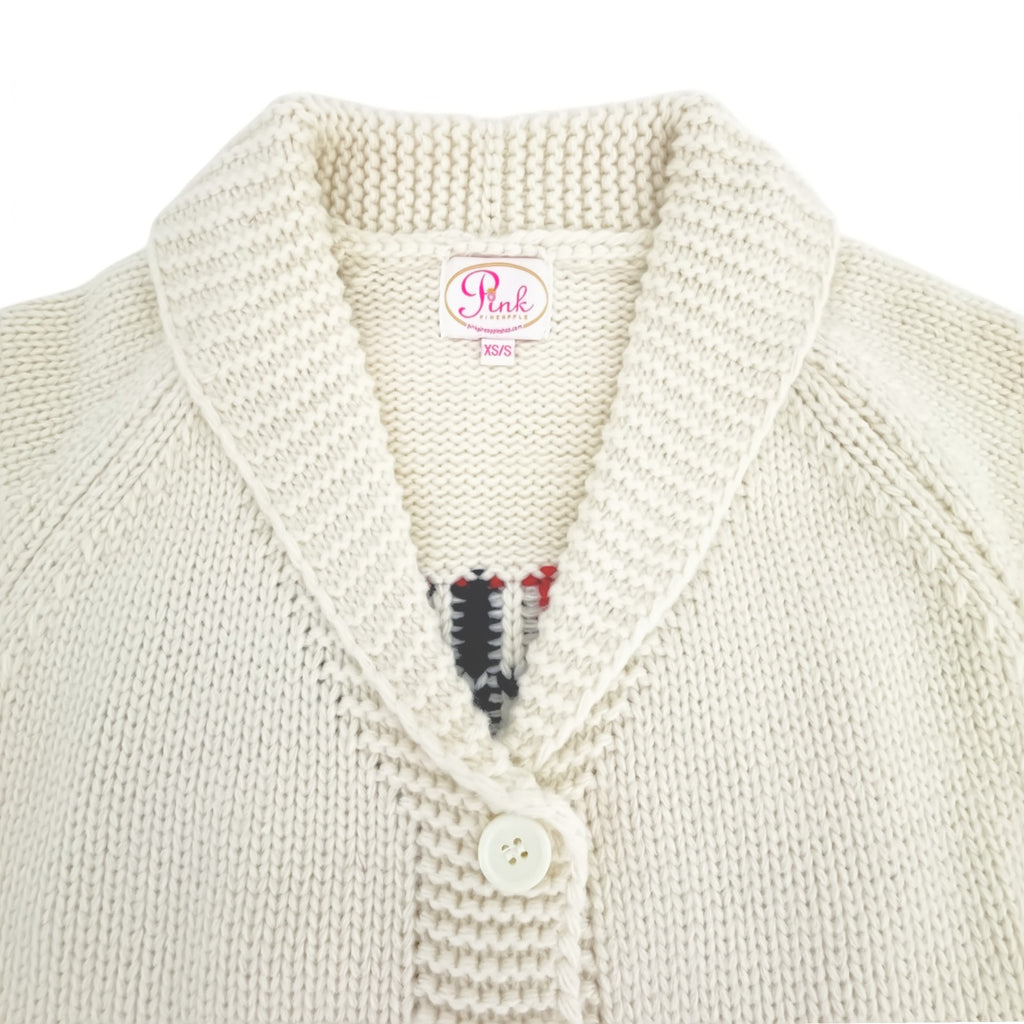 PINK PINEAPPLE Flag Varsity Cardigan in Ivory XS/S Pink Pineapple