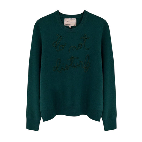 LINGUA FRANCA Do Not Disturb Cashmere Crewneck Sweater in Hunter M LINGUA FRANCA