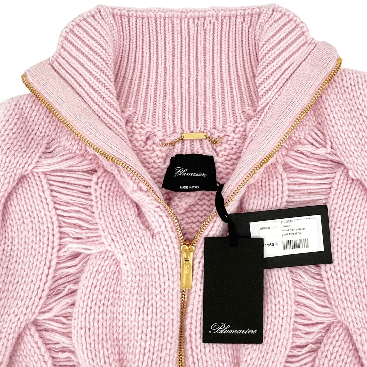 BLUMARINE Knitted Heavy Cardigan Jacket in Chalk Pink IT38|XS