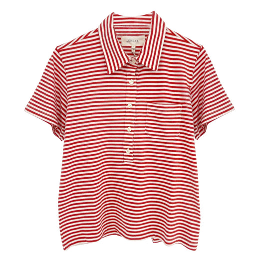 THE GREAT. The Lacrosse Polo. In Sun Cherry Stripe 0|XS