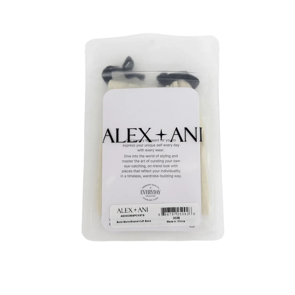 ALEX+ANI Bezel Stone Enamel Cuff in Black - flyKAMP