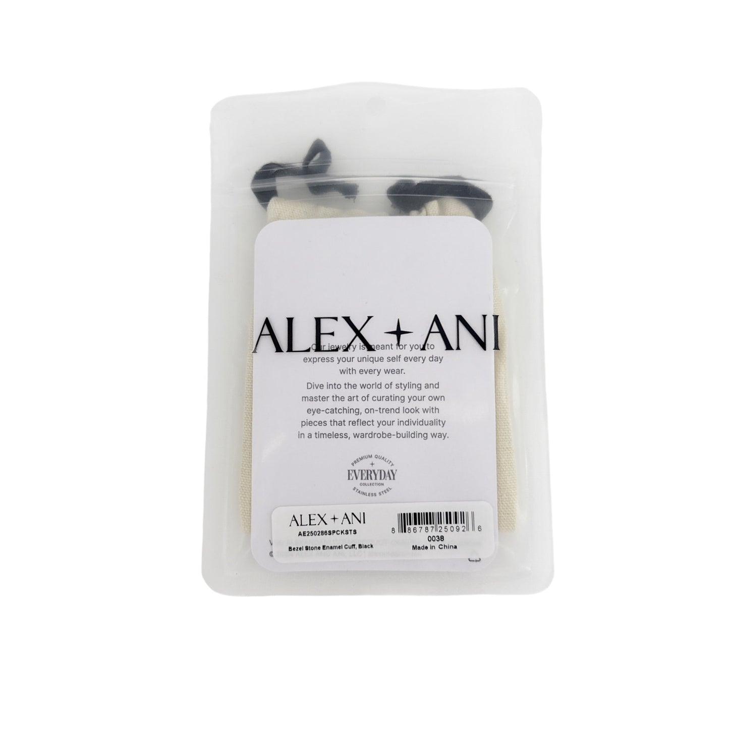 ALEX+ANI Bezel Stone Enamel Cuff in Black