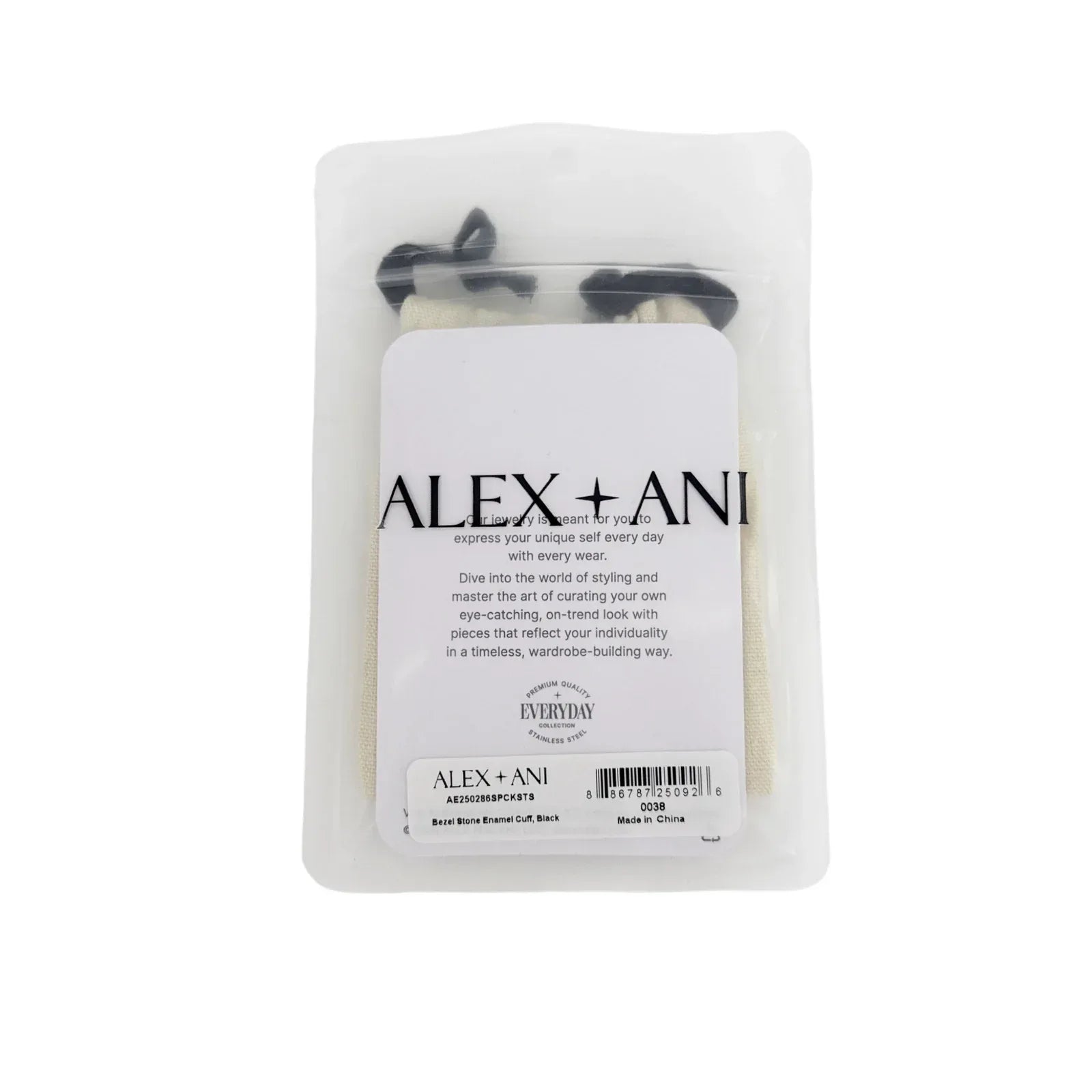 ALEX+ANI Bezel Stone Enamel Cuff in Black - flyKAMP