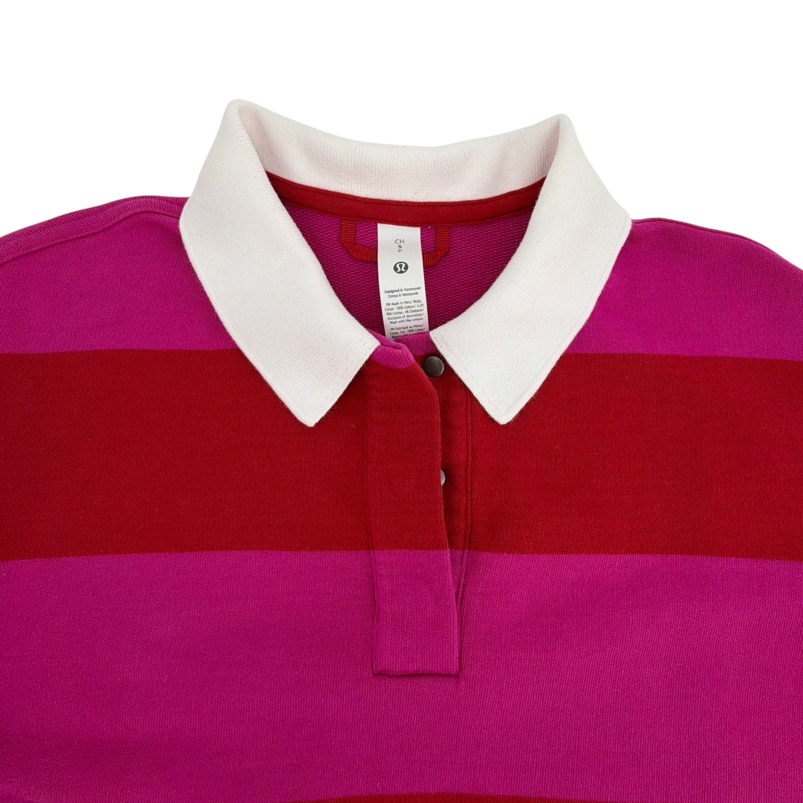 LULULEMON French Terry Rugby Shirt in Red & Pink S Lululemon