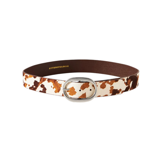 ANTHROPOLOGIE Oval Buckle Belt Calf Leather Cow Print XS