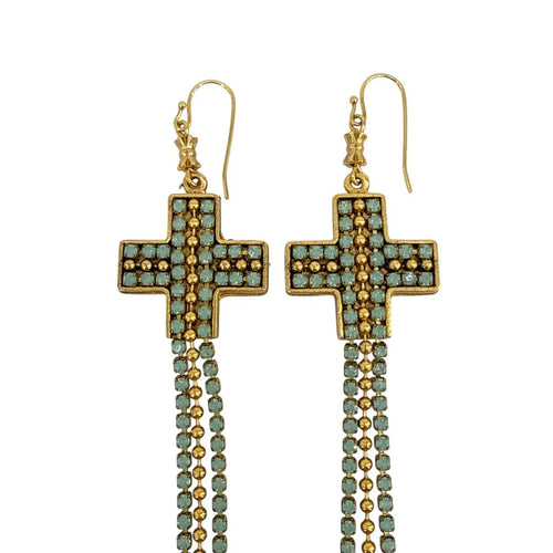 VIRGINS SAINTS & ANGELS VSA Resurrection Cross Chain Earrings in Gold - flyKAMP
