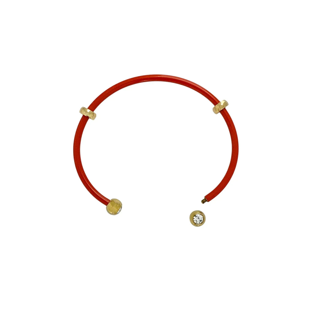 ALEX+ANI Bezel Stone Enamel Cuff in Coral Red - flyKAMP