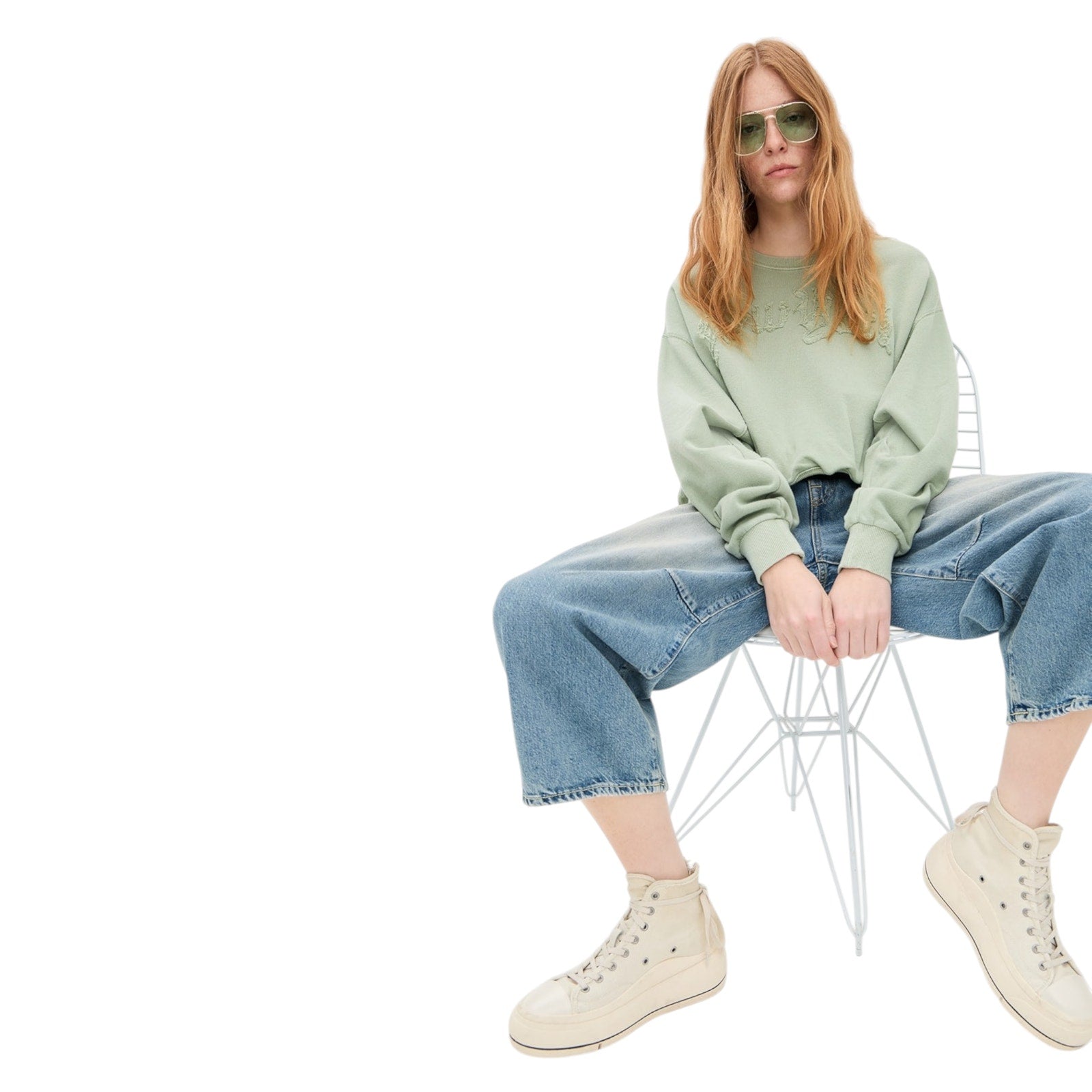 R13 New York Balloon Crewneck Sweatshirt in Light Olive S R13