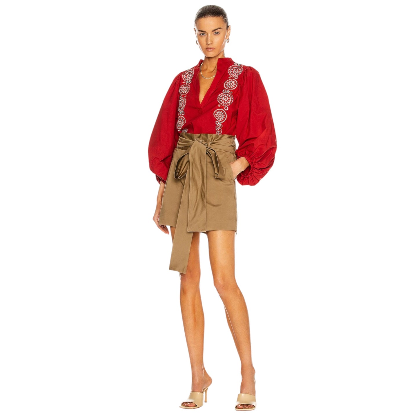 SILVIA TCHERASSI Velano Bow Shorts in Khaki XS