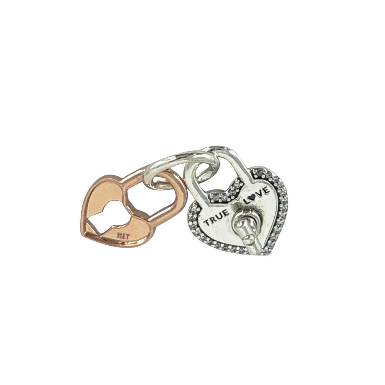PANDORA Two-tone Twistable Heart Padlock Double Dangle Charm - flyKAMP