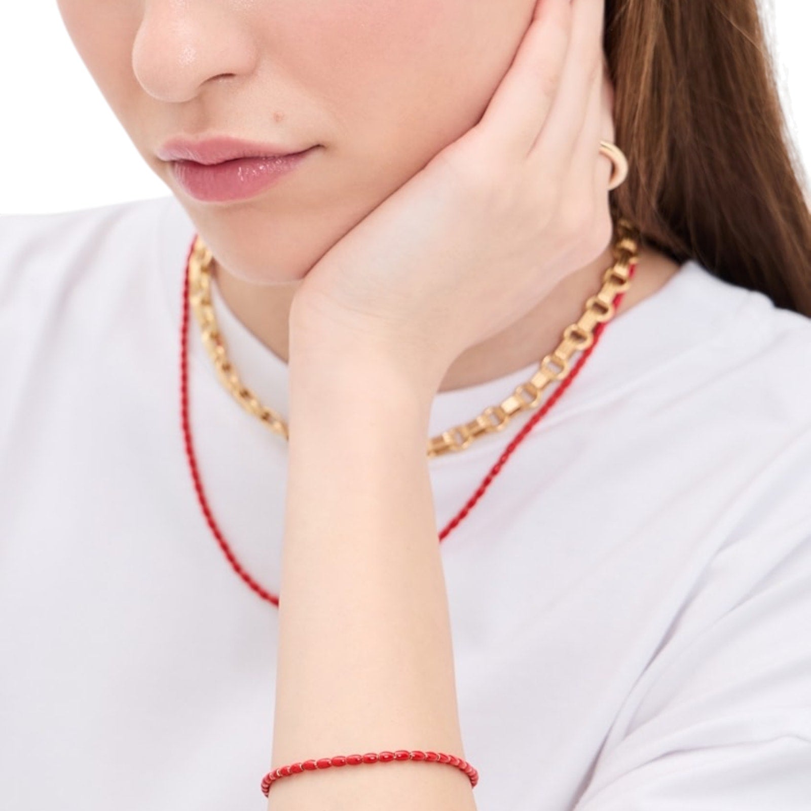 CLARE V. Enamel Barrel Chain Bracelet in Poppy Clare V.