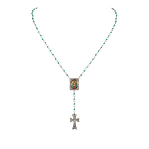 VIRGINS SAINTS & ANGELS VSA Retablo Guadalupe Rosary Necklace Silver & Turquoise
