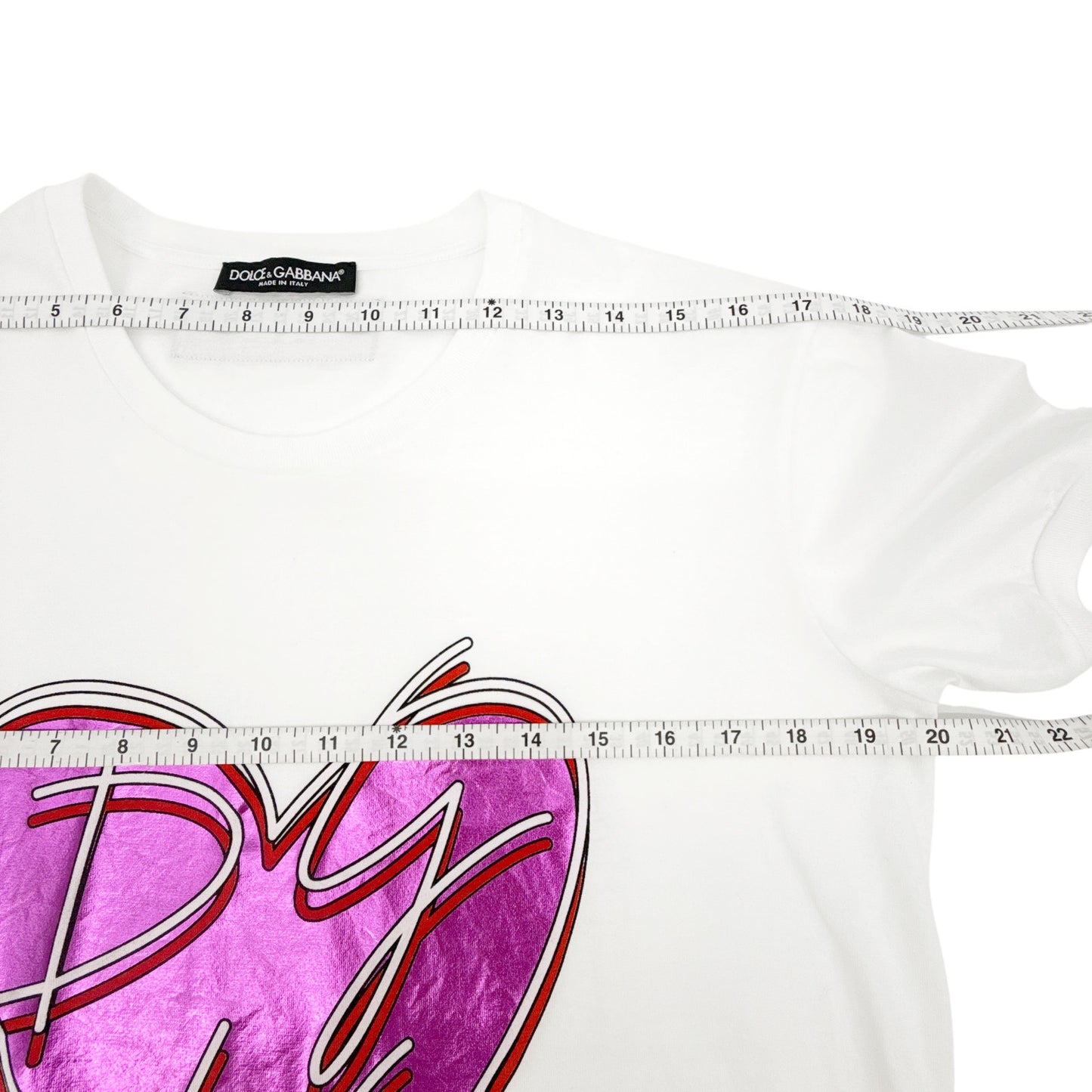 DOLCE & GABBANA White Metallic Heart T-shirt IT42