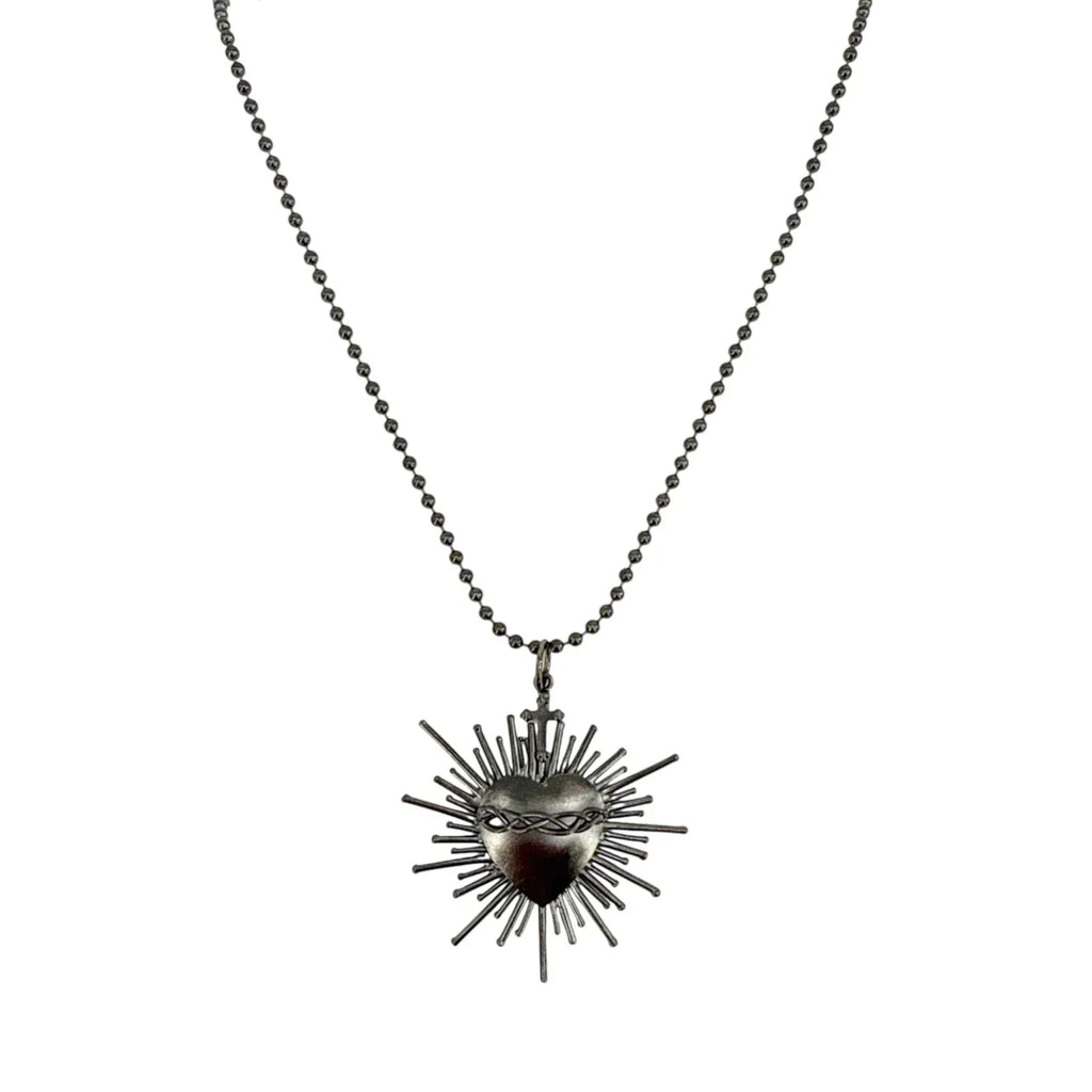 VIRGINS SAINTS & ANGELS VSA Sacred Flame Charm Necklace Gunmetal 34" Ball Chain - flyKAMP