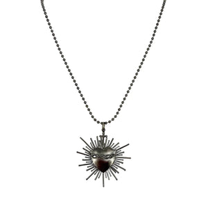 VIRGINS SAINTS & ANGELS VSA Sacred Flame Charm Necklace Gunmetal 34" Ball Chain