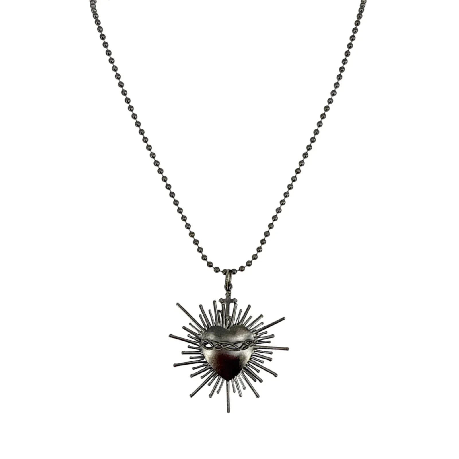 VIRGINS SAINTS & ANGELS VSA Sacred Flame Charm Necklace Gunmetal 34" Ball Chain - flyKAMP
