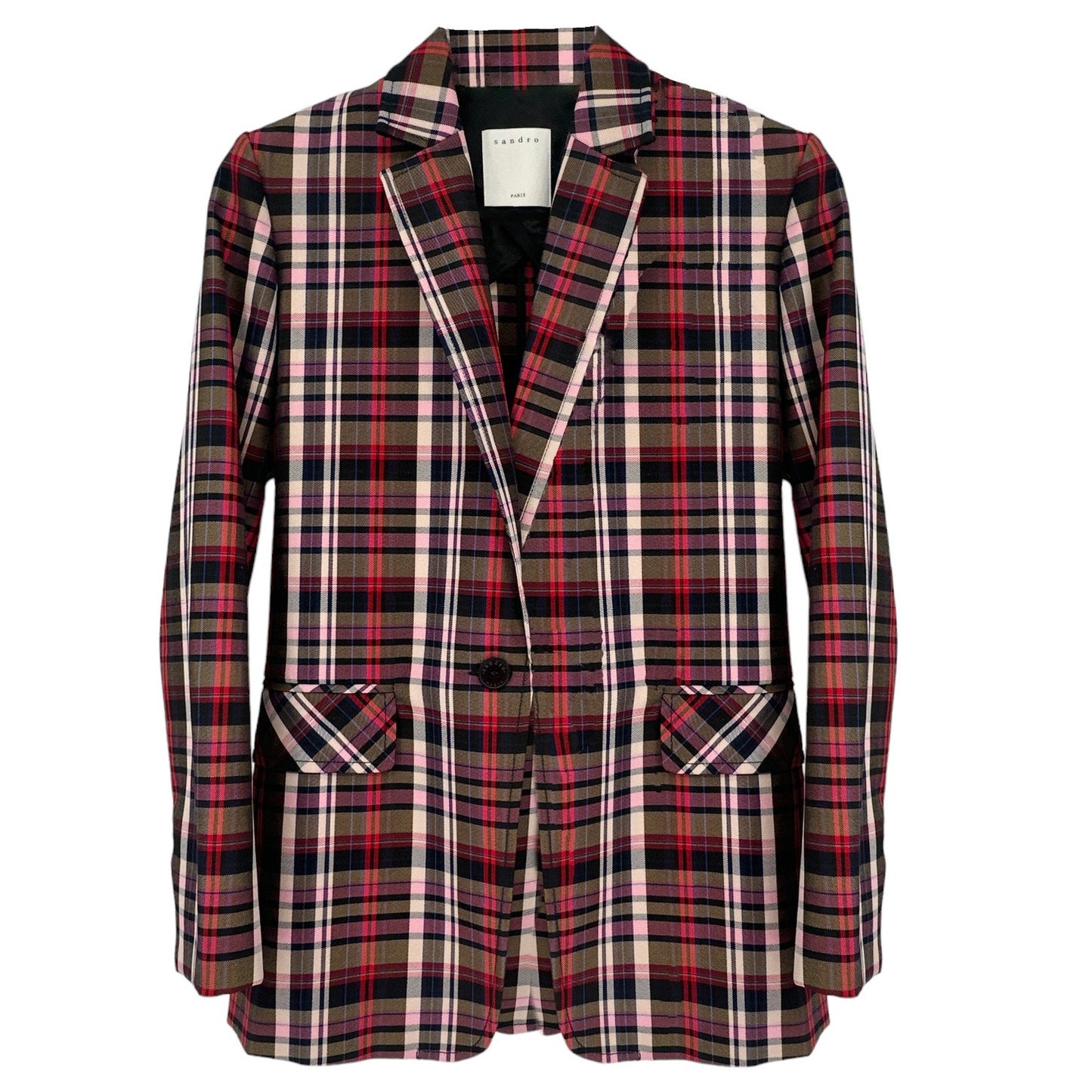 SANDRO Salima Single Button Plaid Blazer S
