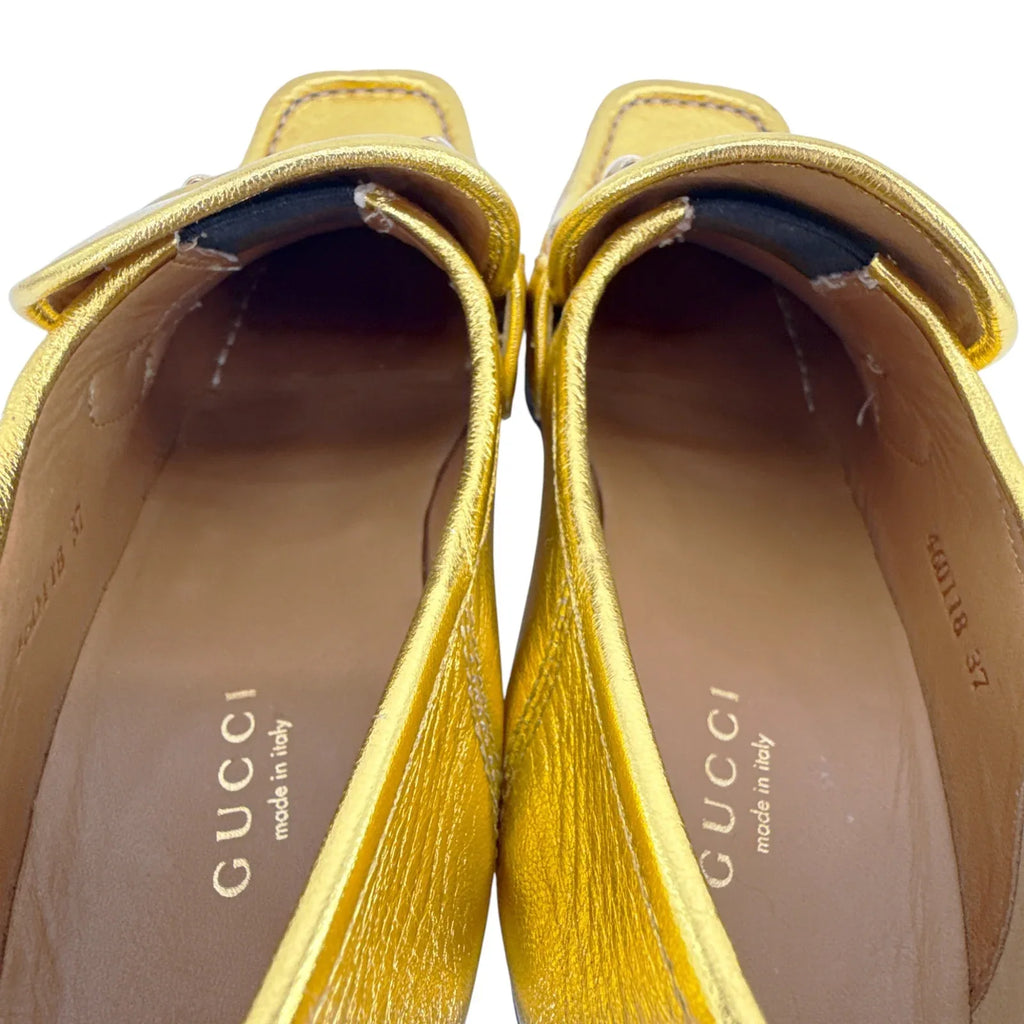 GUCCI Vegas Horsebit Collapsible Heel Metallic Leather Loafer 37 - flyKAMP