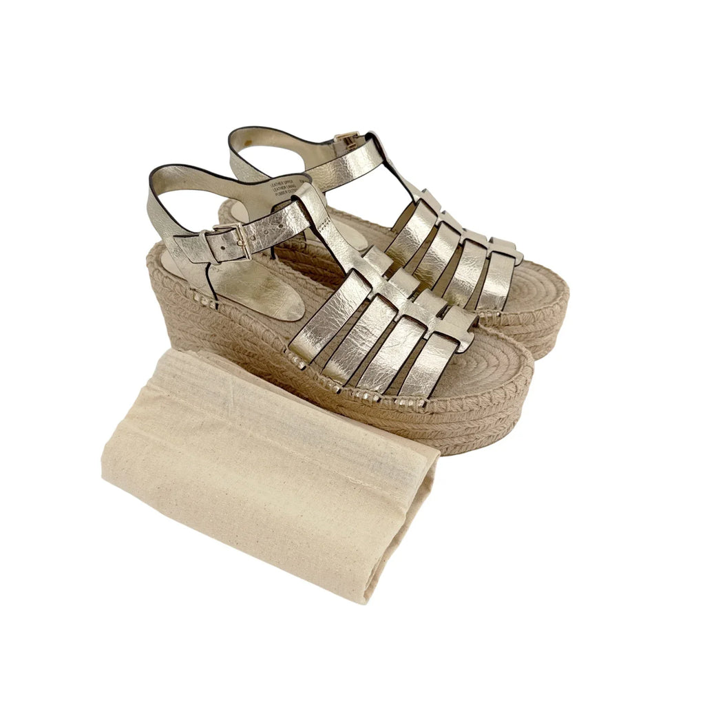 TORY BURCH Fisherman Espadrille Wedge in Spark Gold 6.5 - flyKAMP