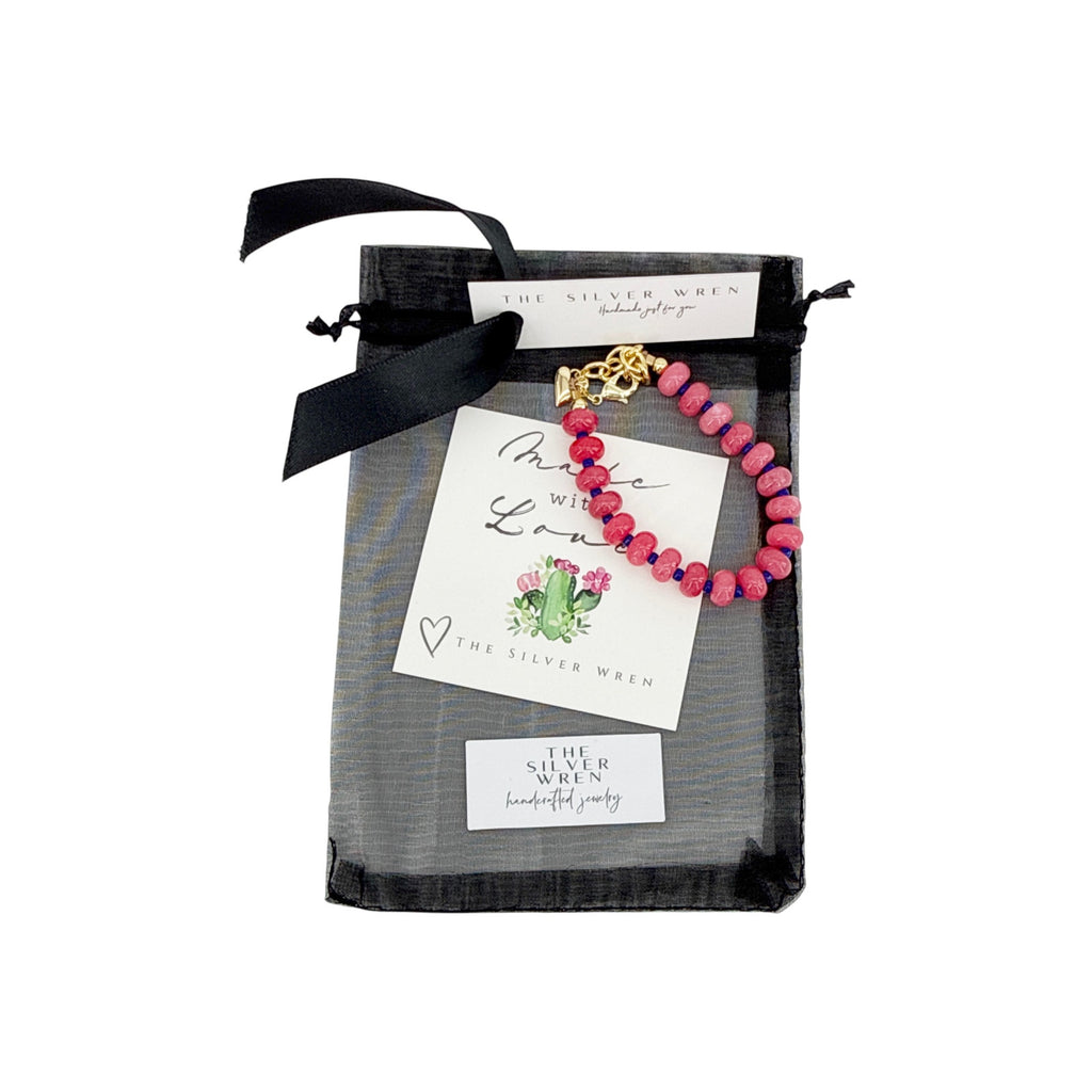 THE SILVER WREN Candy Stone Beaded Bracelet in Dark Pink