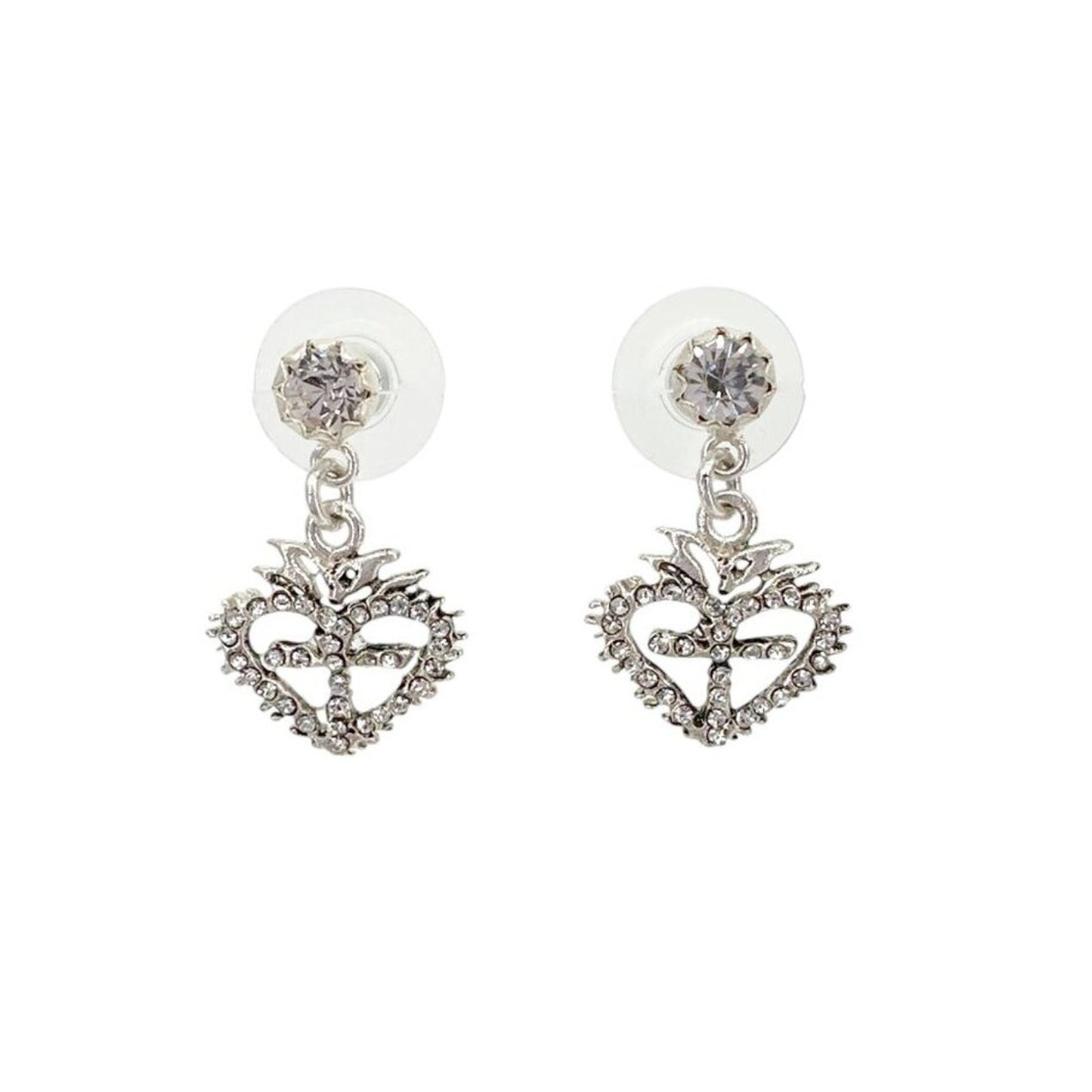 VIRGINS SAINTS & ANGELS VSA Queen of Hearts Crystal Drop Post Earrings in Silver