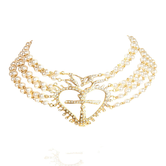 VIRGINS SAINTS & ANGELS VSA La Queen Collar in Cream Pearl & Gold