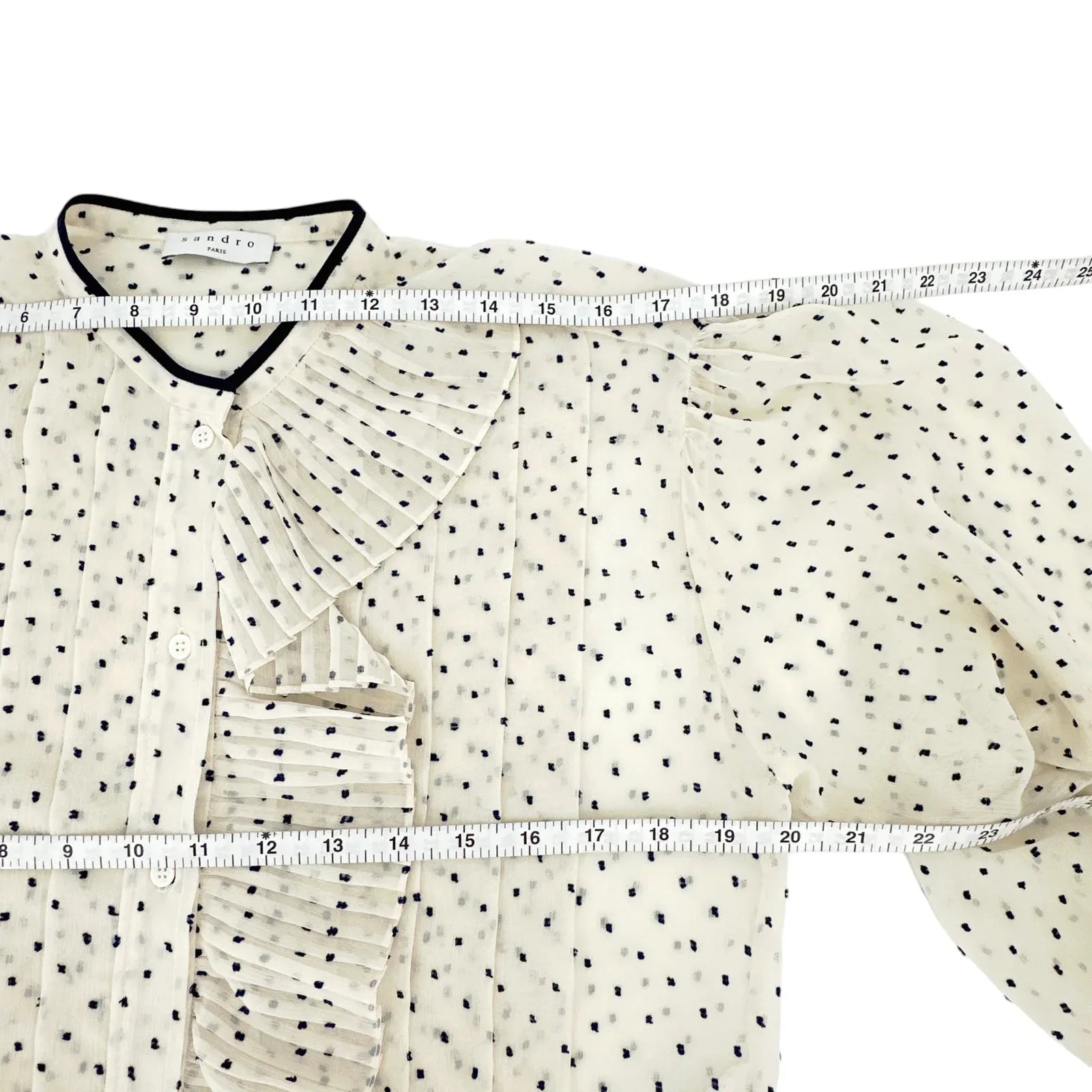 SANDRO Noelle Jabot Detail Swiss Dot Blouse 2|M - flyKAMP