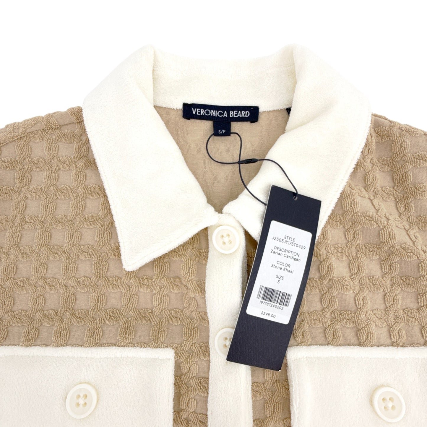 VERONICA BEARD Zariah Cropped Cardigan in Stone Khaki S