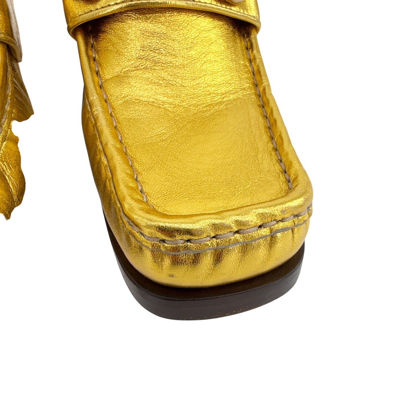 GUCCI Vegas Horsebit Collapsible Heel Metallic Leather Loafer 37