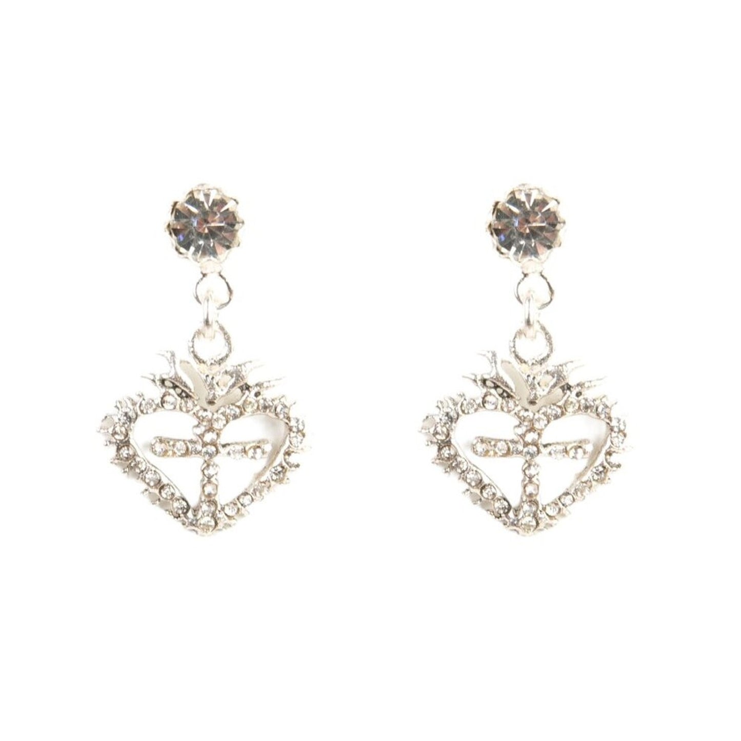 VIRGINS SAINTS & ANGELS VSA Queen of Hearts Crystal Drop Post Earrings in Silver