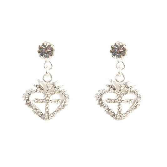 VIRGINS SAINTS & ANGELS VSA Queen of Hearts Crystal Drop Post Earrings in Silver