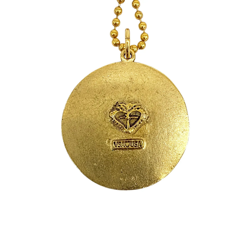 VIRGINS SAINTS & ANGELS VSA Disco Virgin Charm Necklace in Gold & Pacific Opal - flyKAMP