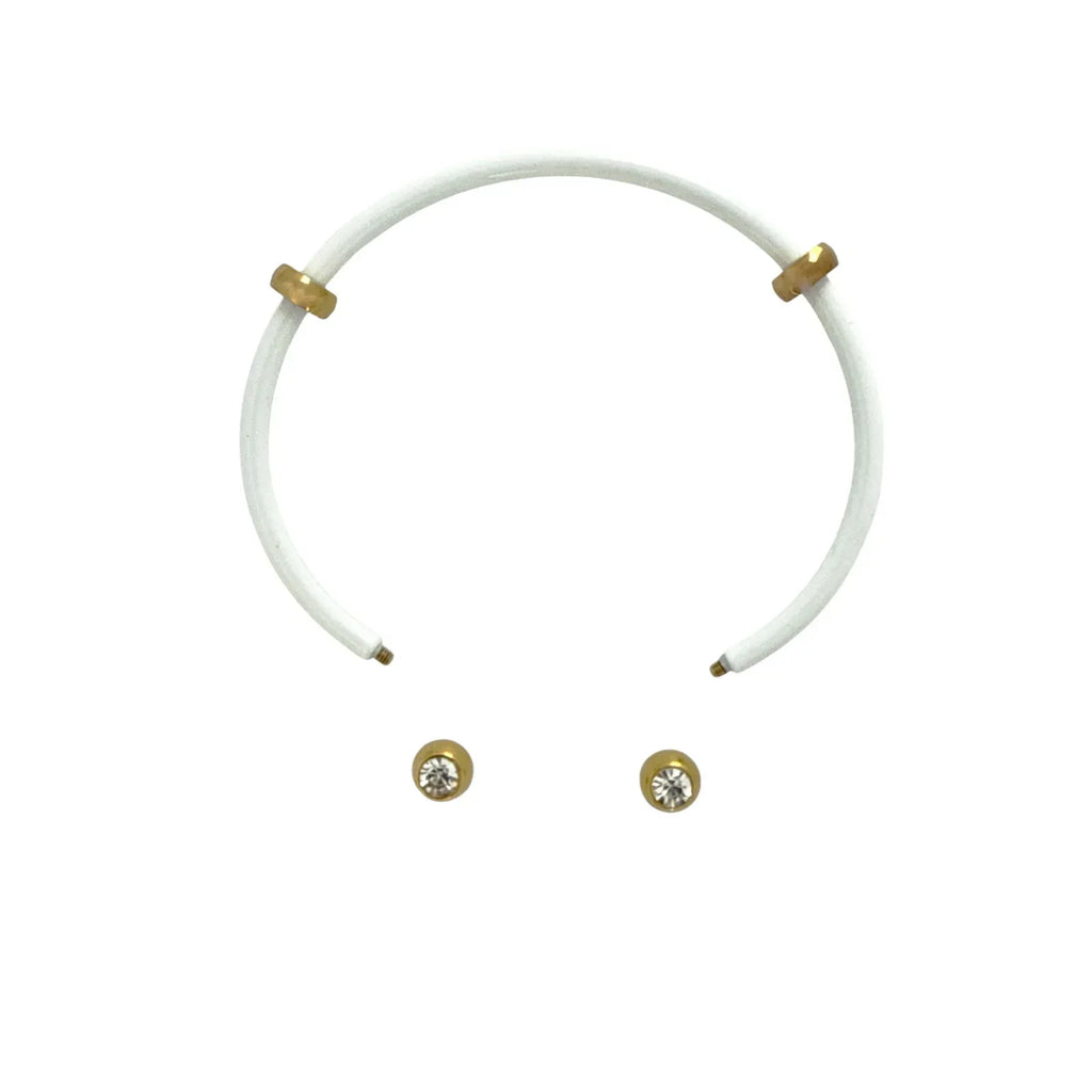 ALEX+ANI Bezel Stone Enamel Cuff in White - flyKAMP
