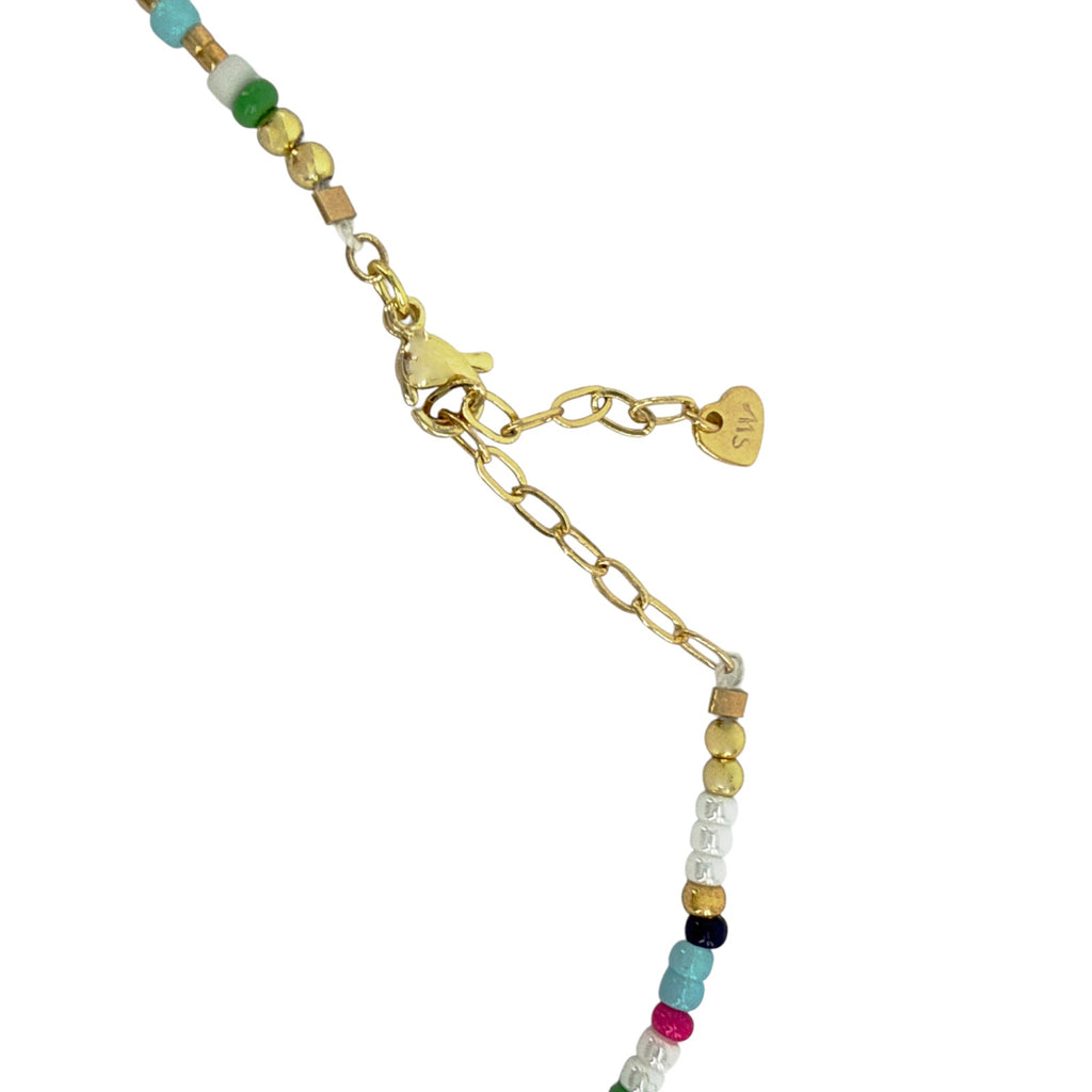 THE SILVER WREN Unity Beaded Necklace in Navy, Green & Pink