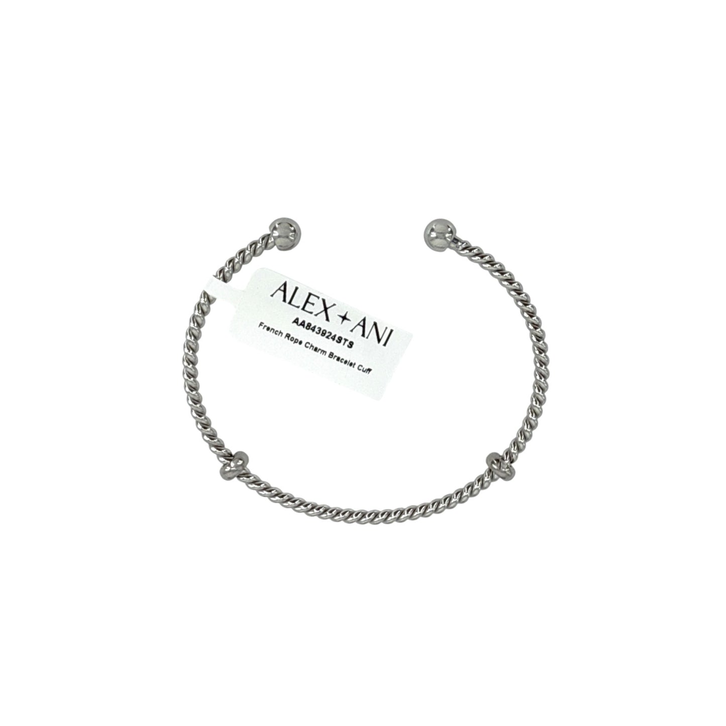 ALEX+ANI French Rope Charm Bracelet Cuff in Silver