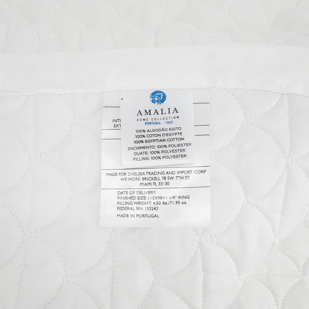 AMALIA Home Collection 430 Thread Count Quilted Coverlet King in White Amalia