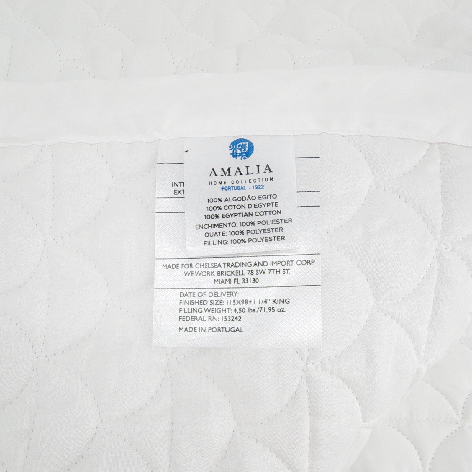 AMALIA Home Collection 430 Thread Count Quilted Coverlet King in White Amalia