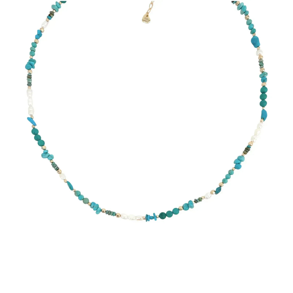 THE SILVER WREN Beaded Turquoise and Pearl Necklace - flyKAMP