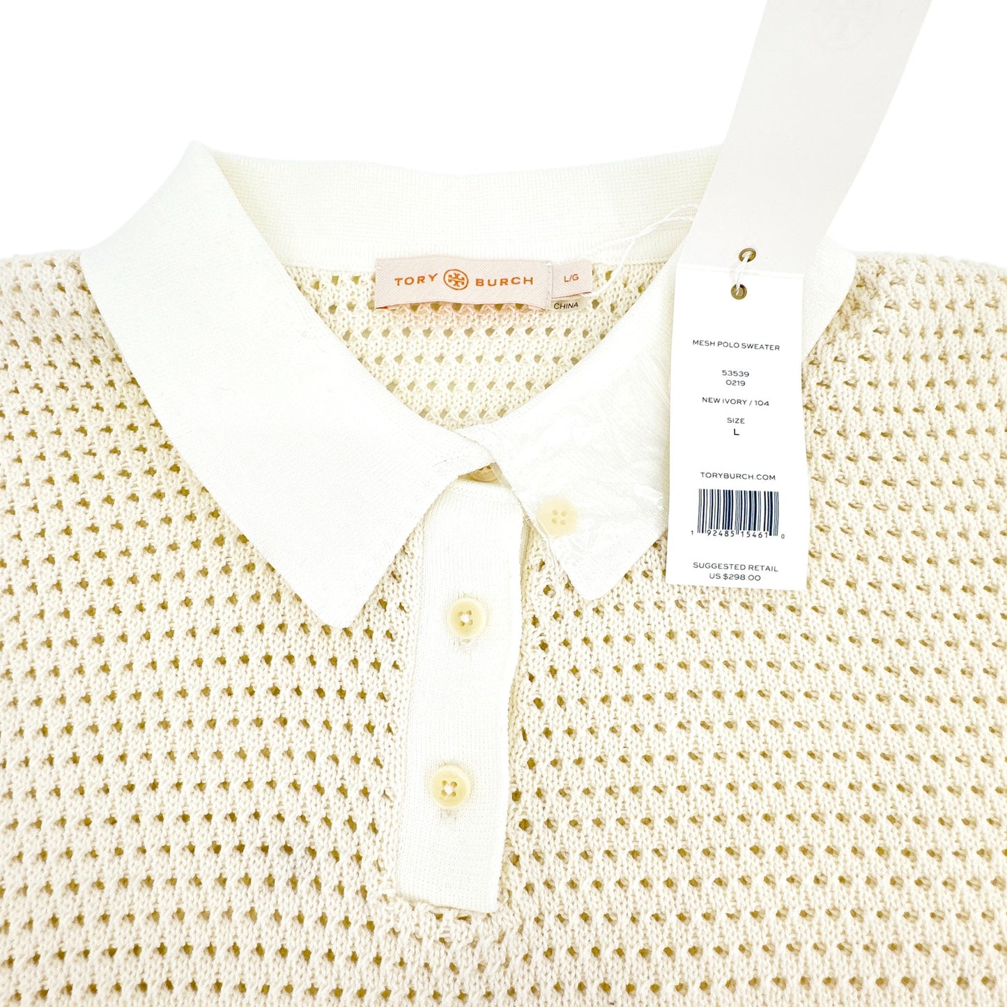 TORY BURCH Mesh Polo Sweater in White L