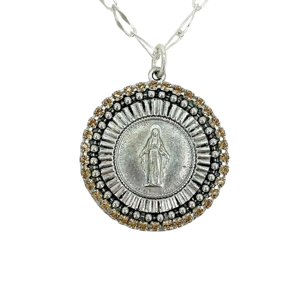 VIRGINS SAINTS & ANGELS Disco Virgin Charm Necklace Silver&Light Colorado Topaz - flyKAMP