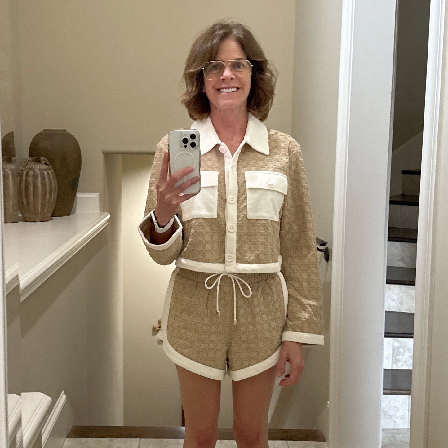 VERONICA BEARD Zariah Cropped Cardigan in Stone Khaki S