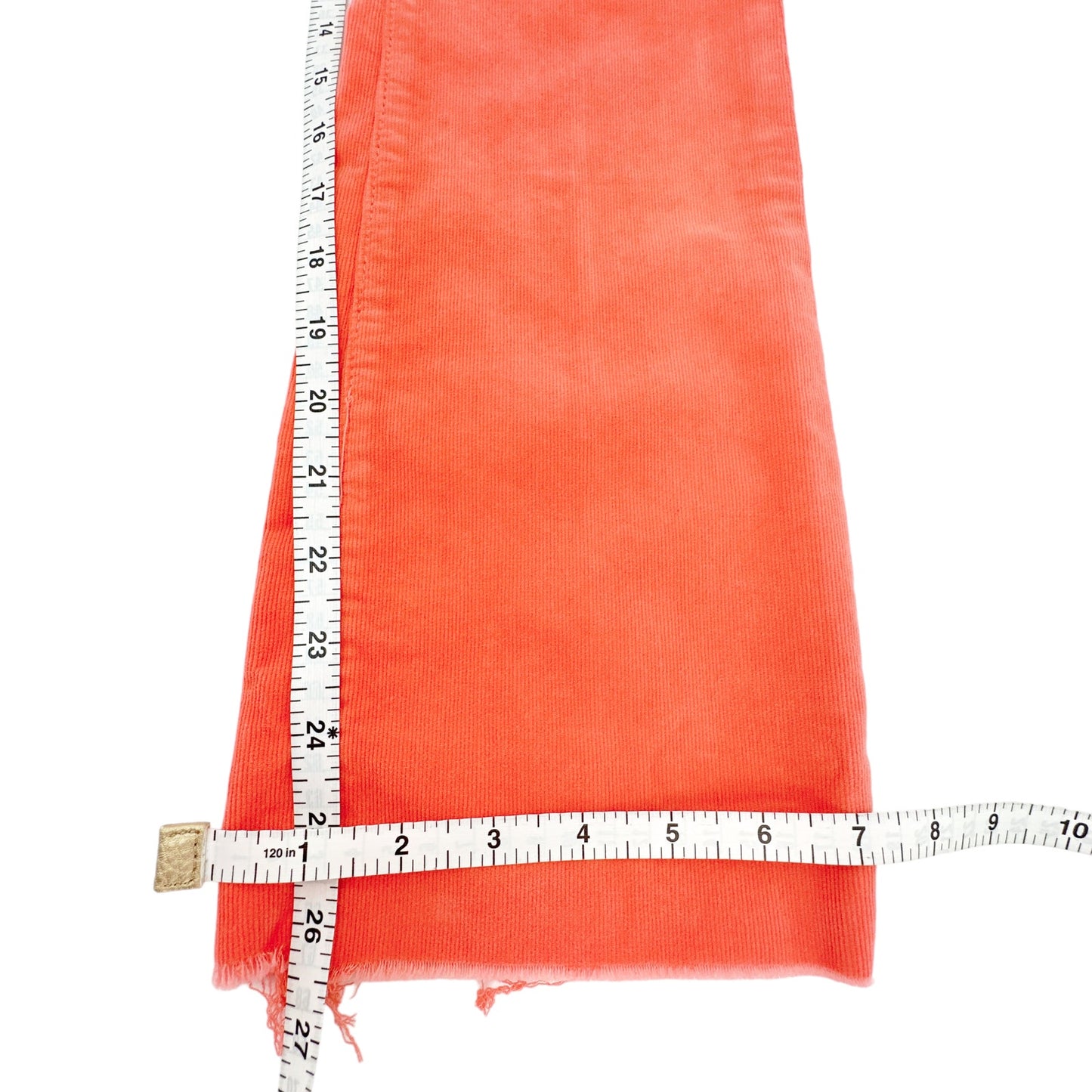 MOTHER The Hustler Ankle Fray Hopscotch Corduroy in Coral 24